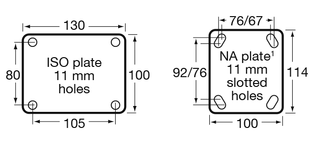 O Series castor mount drawing